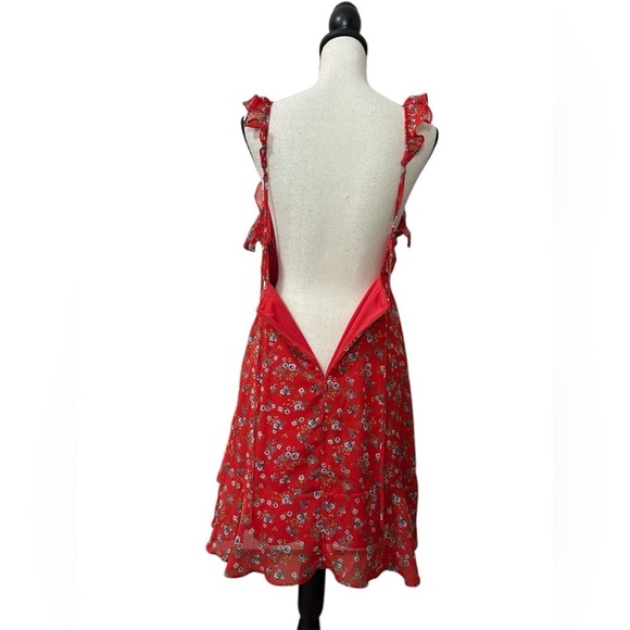 Lulus Spring Dream Red Floral Print Ruffled Skater Dress NWT Sz. Medium - Picture 9 of 14